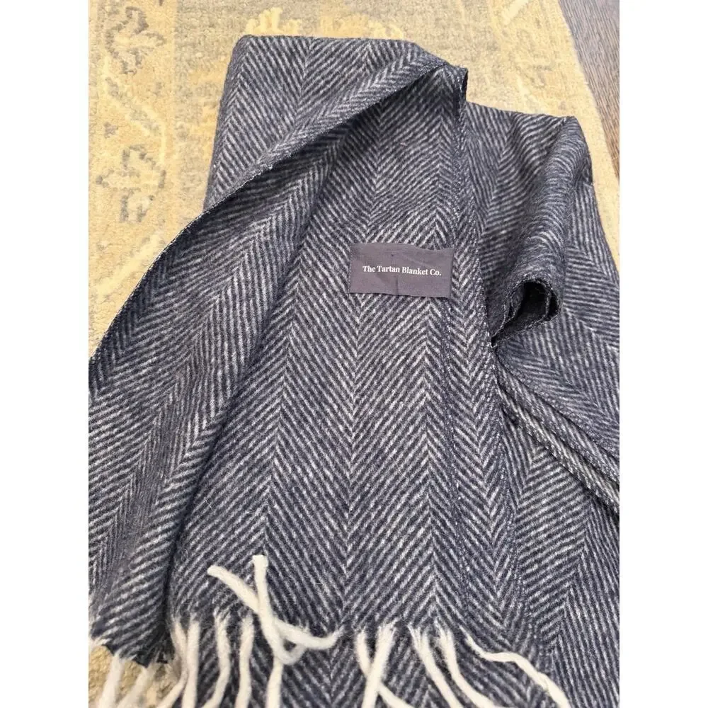 The Tartan Blanket Company Recycled Wool Blanket Navy Herringbone 57x75